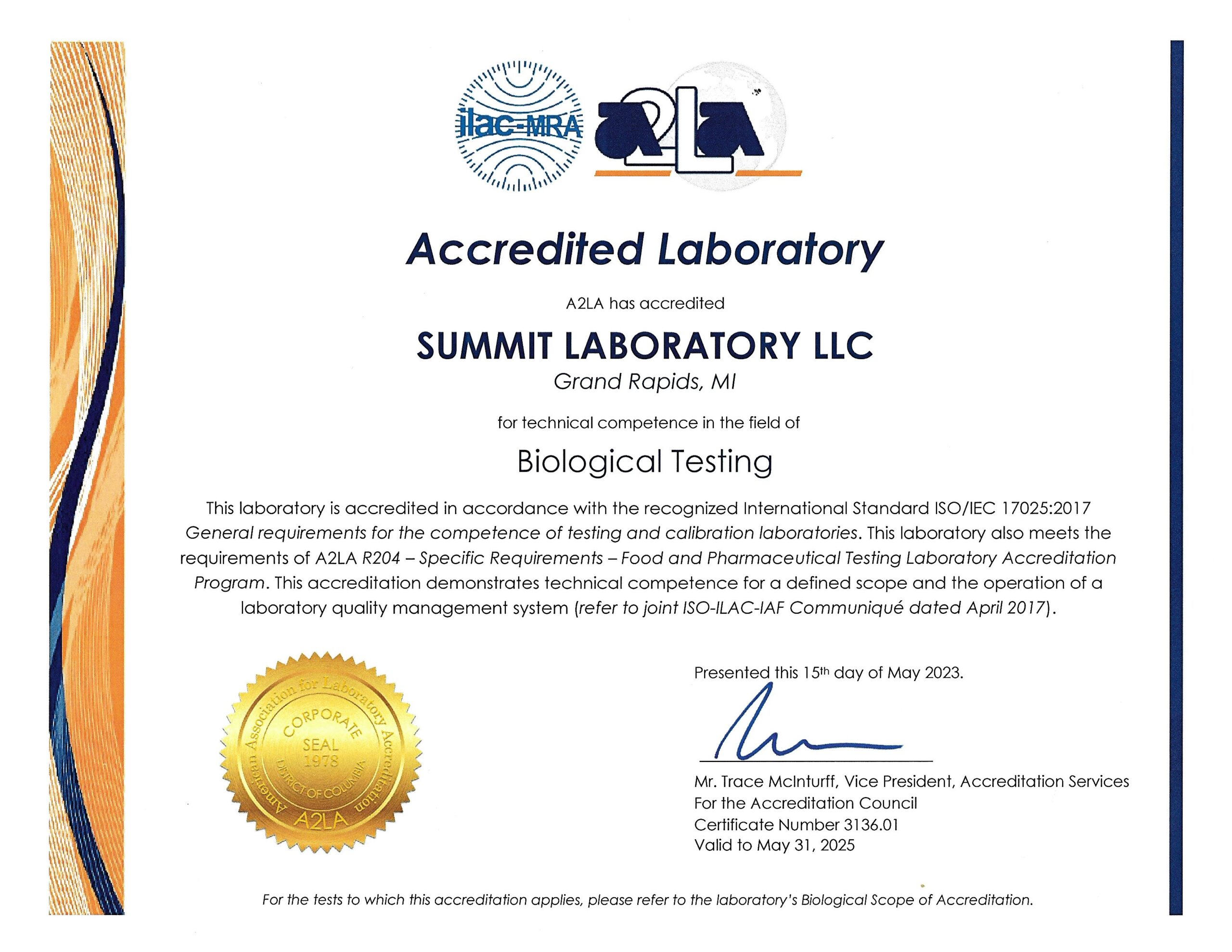 Summit A2LA ISO 17025 accredited methods scope 2020-3
